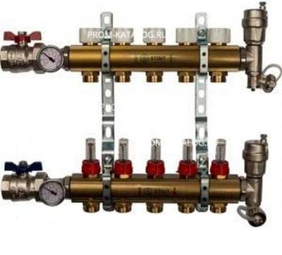 Распределительный коллектор из латуни с расходомерами 5 вых. STOUT SMB 0473 000005